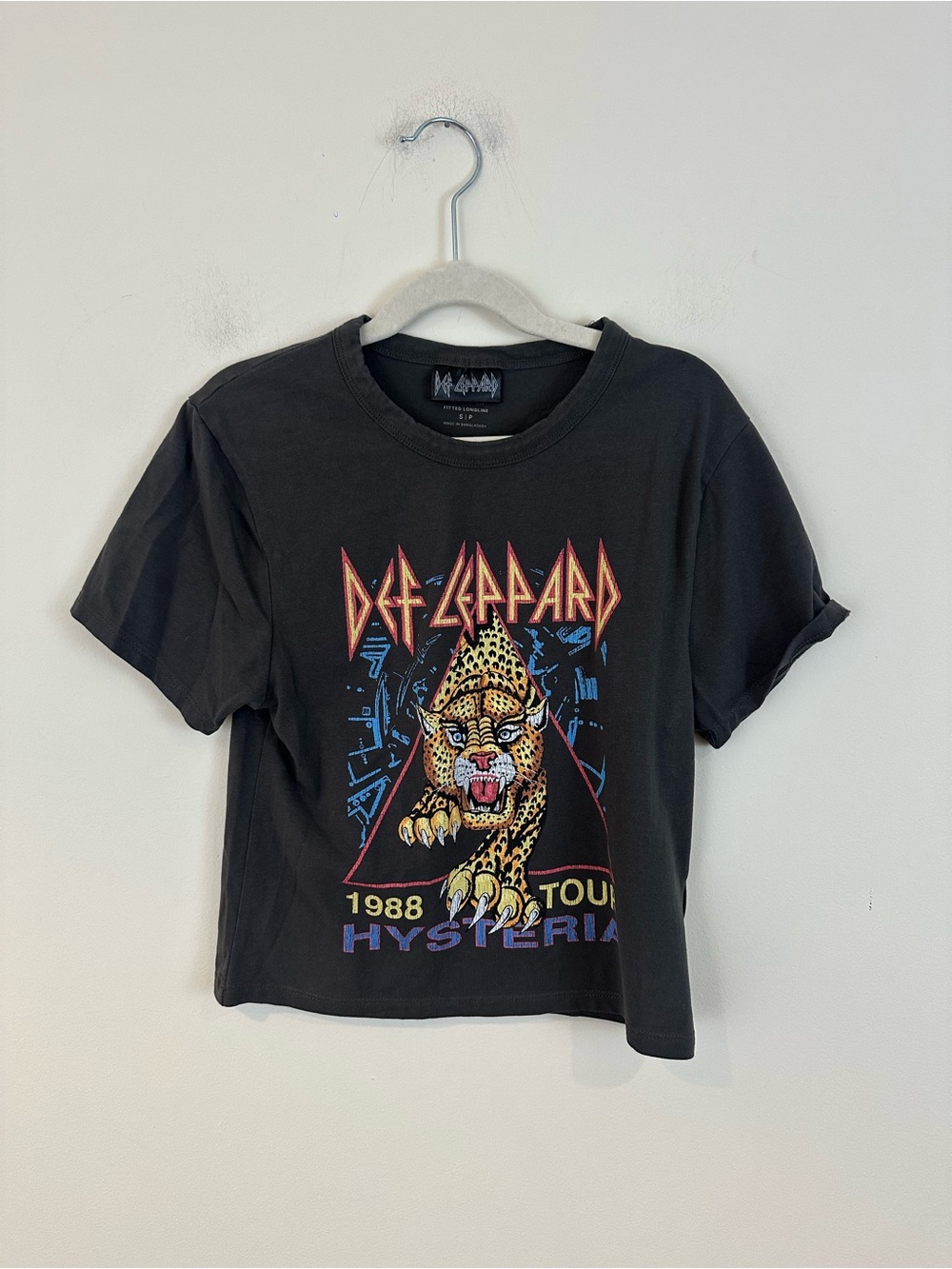Cotton On Fitted Longline Def Leppard Black 'Hysteria' Graphic Tee Size Small